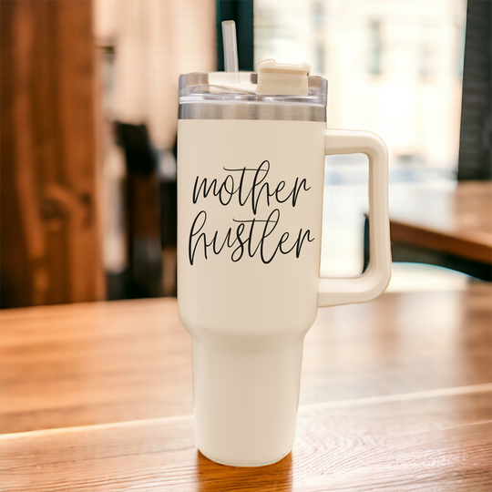 Mother Hustler 40oz Tumbler For Moms Personal Insulated Straw Cup Travel Mug