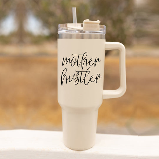 Mother Hustler 40oz Tumbler For Moms Personal Insulated Straw Cup Travel Mug