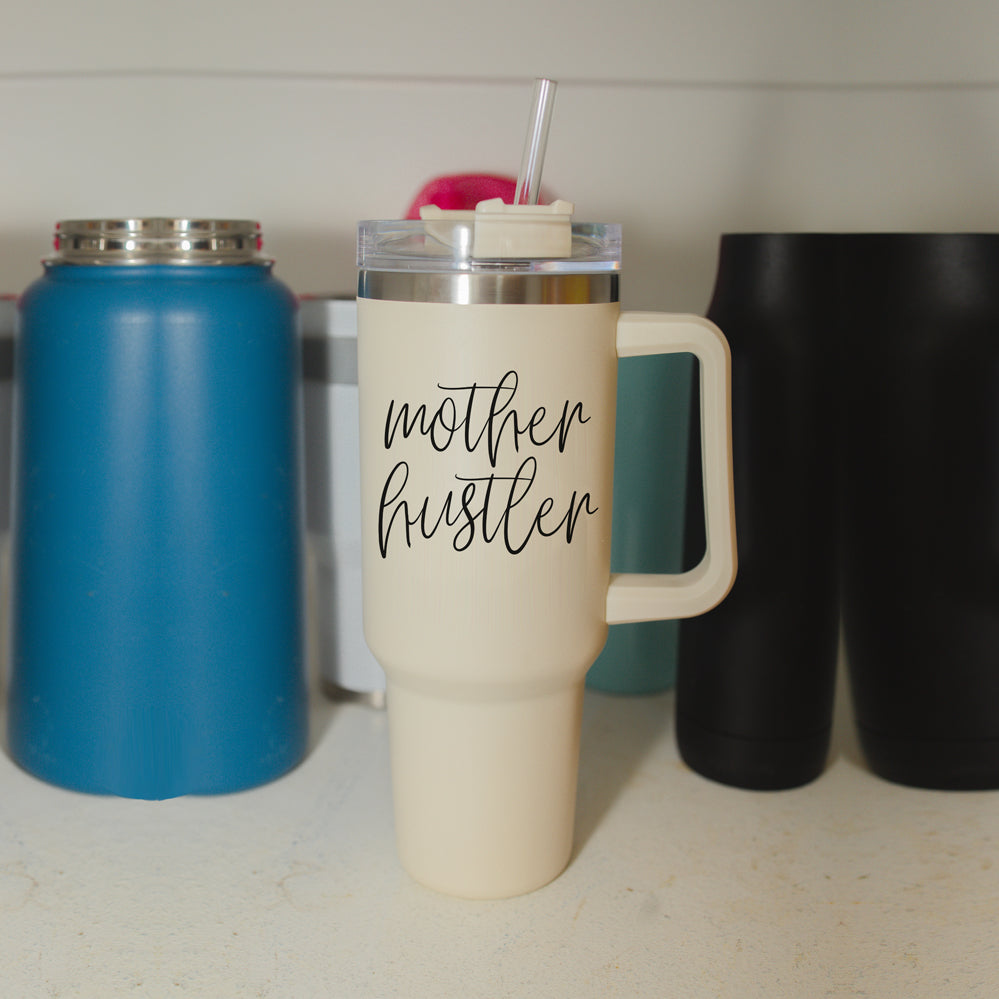 Mother Hustler 40oz Tumbler For Moms Personal Insulated Straw Cup Travel Mug
