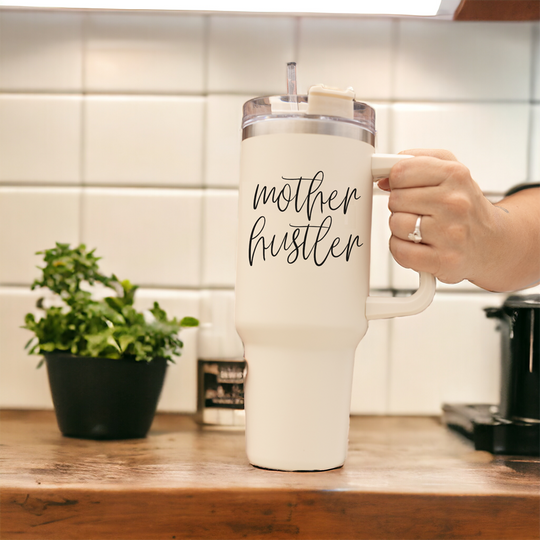 Mother Hustler 40oz Tumbler For Moms Personal Insulated Straw Cup Travel Mug