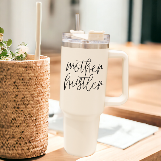 Mother Hustler 40oz Tumbler For Moms Personal Insulated Straw Cup Travel Mug