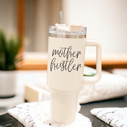 Mother Hustler 40oz Tumbler For Moms Personal Insulated Straw Cup Travel Mug