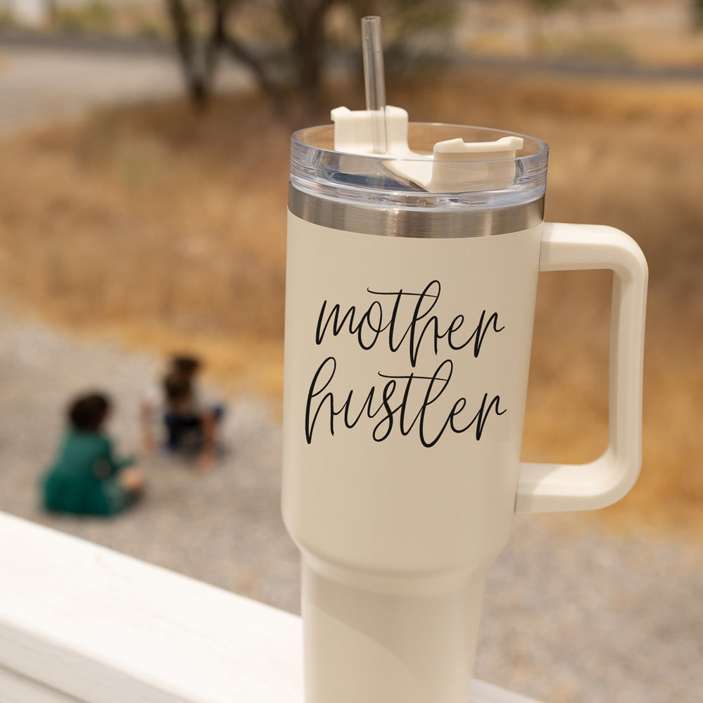 Mother Hustler 40oz Tumbler For Moms Personal Insulated Straw Cup Travel Mug