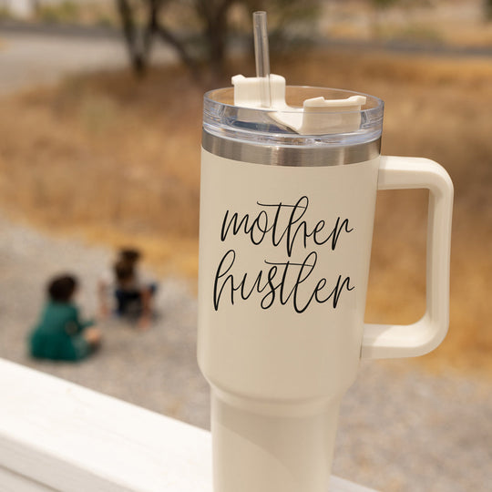 Mother Hustler 40oz Tumbler For Moms Personal Insulated Straw Cup Travel Mug
