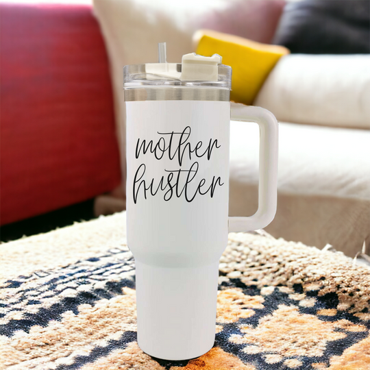 Mother Hustler 40oz Tumbler For Moms Personal Insulated Straw Cup Travel Mug