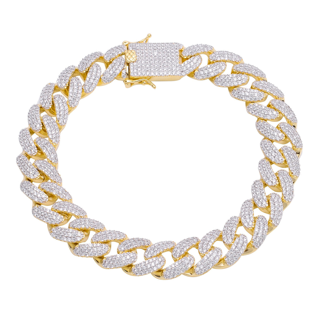 12mm Iced Out Cuban Link Bracelet Solid Brass Copper Micro Pave AAA CZ