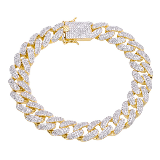 12mm Iced Out Cuban Link Bracelet Solid Brass Copper Micro Pave AAA CZ