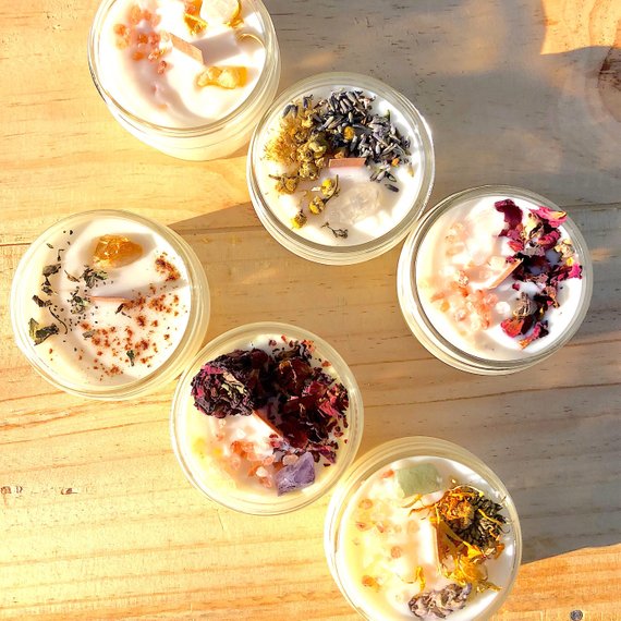 Organic Space Clearing Intention Candle With Crystal Salt