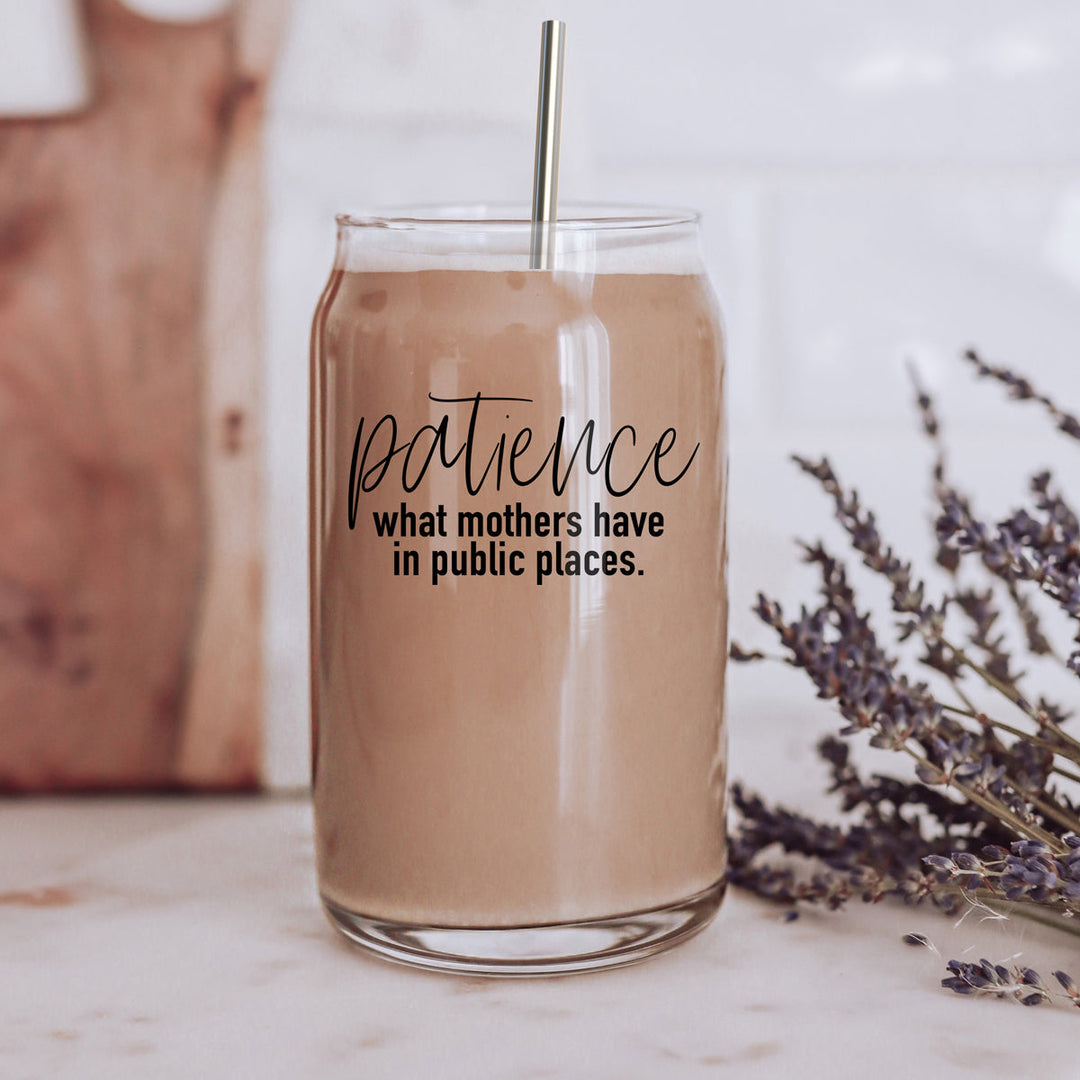 17oz Glass Tumbler With Bamboo Lid And 2 Stainless Straws, Mom Humor