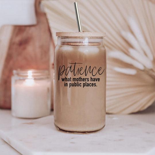 17oz Glass Tumbler With Bamboo Lid And 2 Stainless Straws, Mom Humor