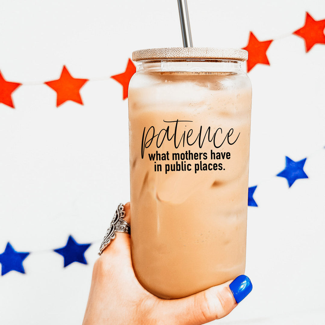 17oz Glass Tumbler With Bamboo Lid And 2 Stainless Straws, Mom Humor