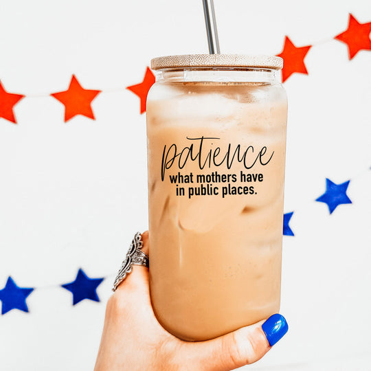 17oz Glass Tumbler With Bamboo Lid And 2 Stainless Straws, Mom Humor