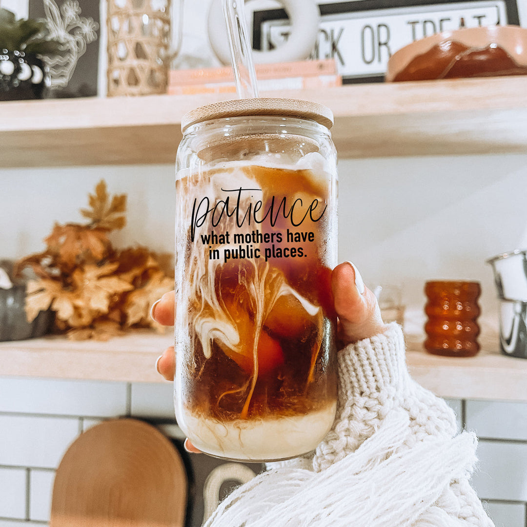 17oz Glass Tumbler With Bamboo Lid And 2 Stainless Straws, Mom Humor