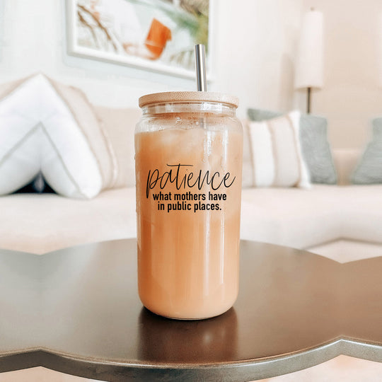17oz Glass Tumbler With Bamboo Lid And 2 Stainless Straws, Mom Humor