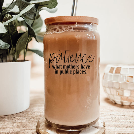 17oz Glass Tumbler With Bamboo Lid And 2 Stainless Straws, Mom Humor