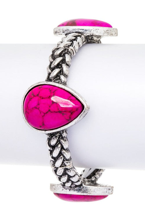 White Howlite Teardrop Stretch Bracelet Boho Chic Style