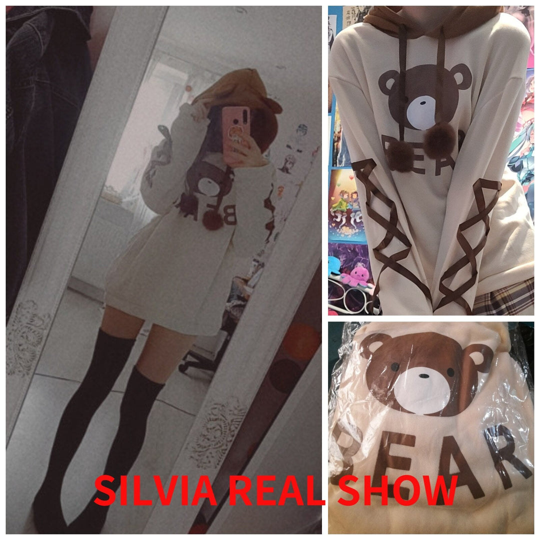 Bear Cap Hoodies Sweatshirt Top Womens Long Sleeve Cute Sweat Hooded Jumper