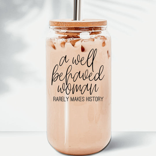 Well Behaved 17oz Glass Tumbler With Bamboo Lid, Stainless Straws and Cleaner