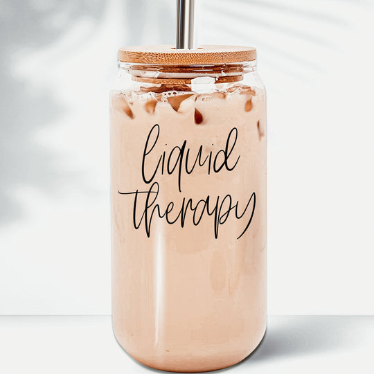 Liquid Therapy 17oz Glass Tumbler With Bamboo Lid, 2 Stainless Straws And Straw Cleaner