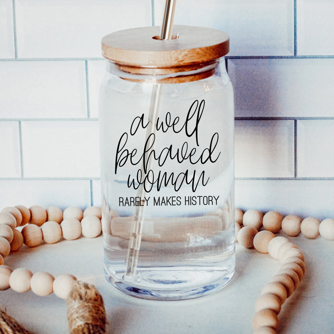 Well Behaved 17oz Glass Tumbler With Bamboo Lid, Stainless Straws and Cleaner