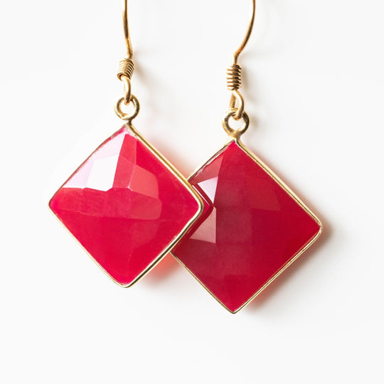 Red Chalcedony Square Earrings With Gold Filled Hooks