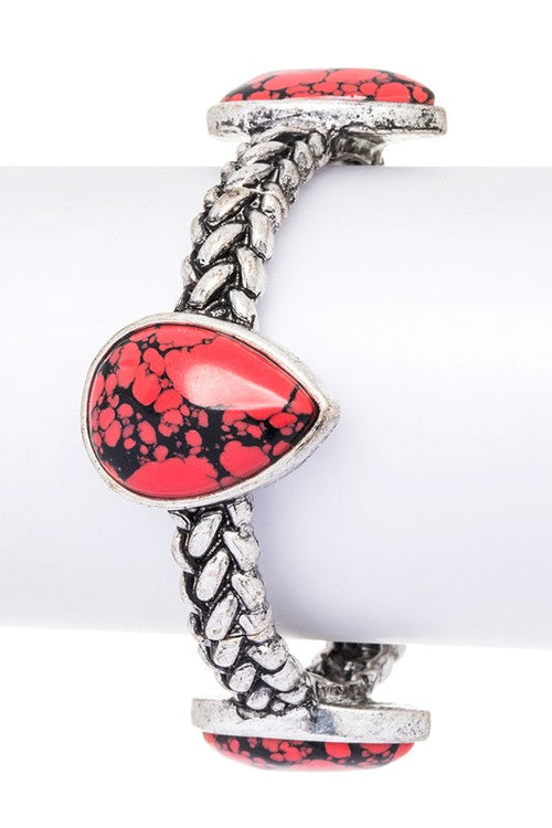 White Howlite Teardrop Stretch Bracelet Boho Chic Style