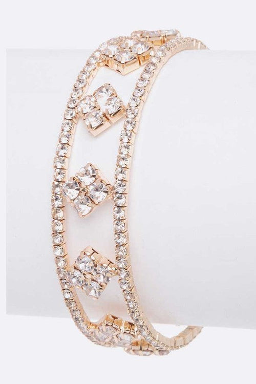 Rhinestone Open Cuff Bracelet Gold Crystal Elegant Sparkle