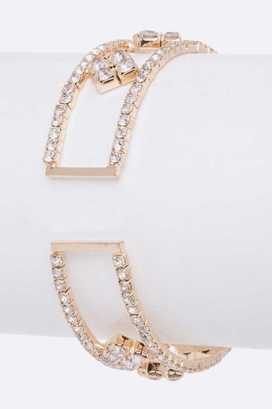 Rhinestone Open Cuff Bracelet Gold Crystal Elegant Sparkle