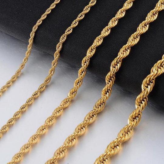14K Gold Plated Korean Rope Chain Set 3Pcs Multiple Lengths Thicknesses