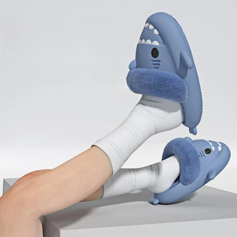 Winter Plush Shark Slippers Boys Men - # BOAA73410003