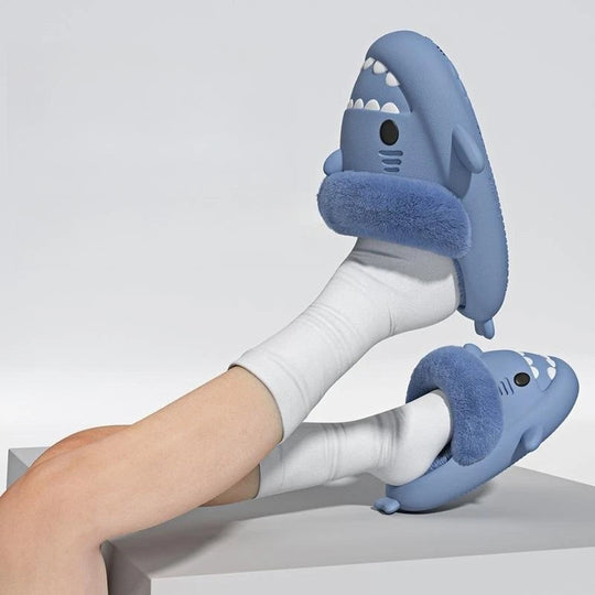 Winter Plush Shark Slippers Boys Men - # BOAA73410003