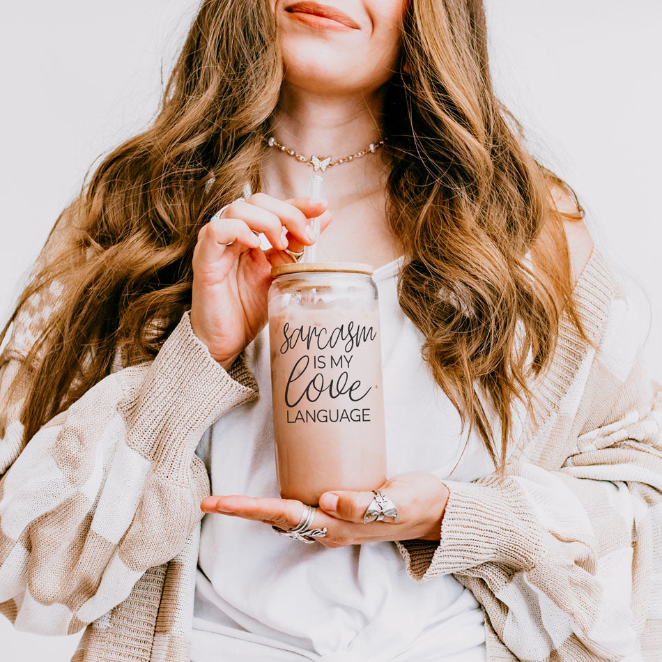 Sarcasm Is My Love Language 20oz Glass Tumbler With Bamboo Lid