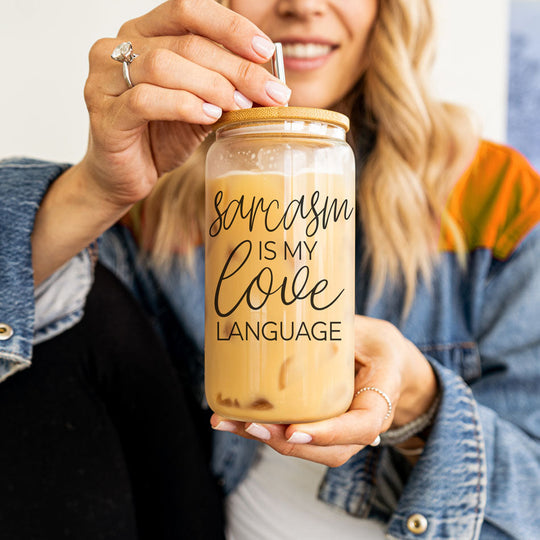 Sarcasm Is My Love Language 20oz Glass Tumbler With Bamboo Lid