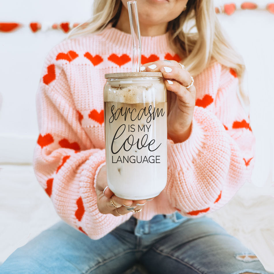 Sarcasm Is My Love Language 20oz Glass Tumbler With Bamboo Lid