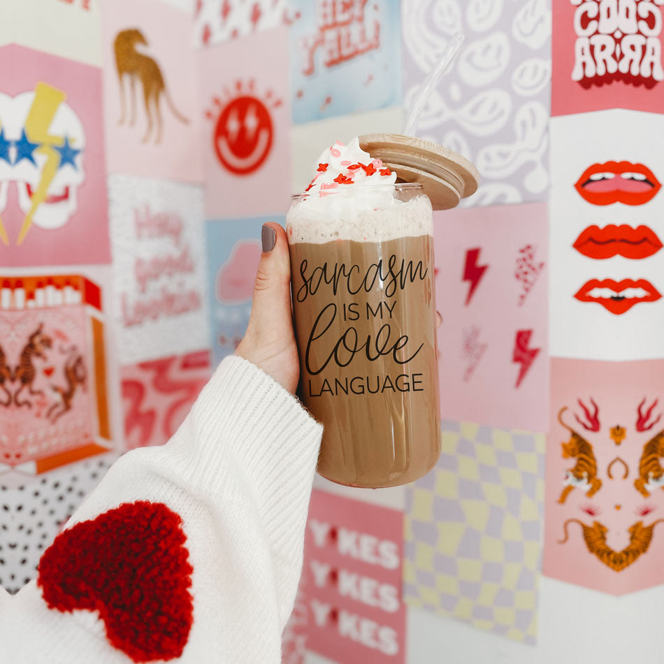 Sarcasm Is My Love Language 20oz Glass Tumbler With Bamboo Lid