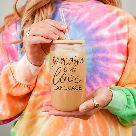 Sarcasm Is My Love Language 20oz Glass Tumbler With Bamboo Lid
