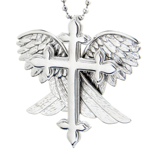 Silver Cross With Angel Wings Pendant Necklace For Women