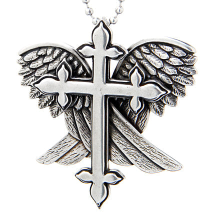 Silver Cross With Angel Wings Pendant Necklace For Women