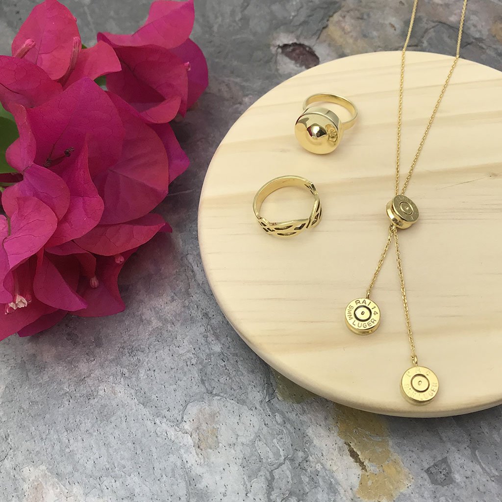 Recycled Bullet Cluster Necklace - 3 Polished Casings 11in Cambodian Handmade