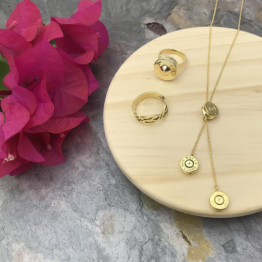 Recycled Bullet Cluster Necklace - 3 Polished Casings 11in Cambodian Handmade