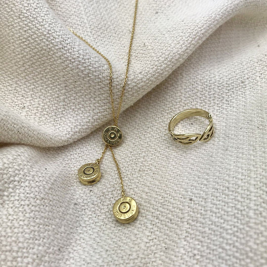 Recycled Bullet Cluster Necklace - 3 Polished Casings 11in Cambodian Handmade