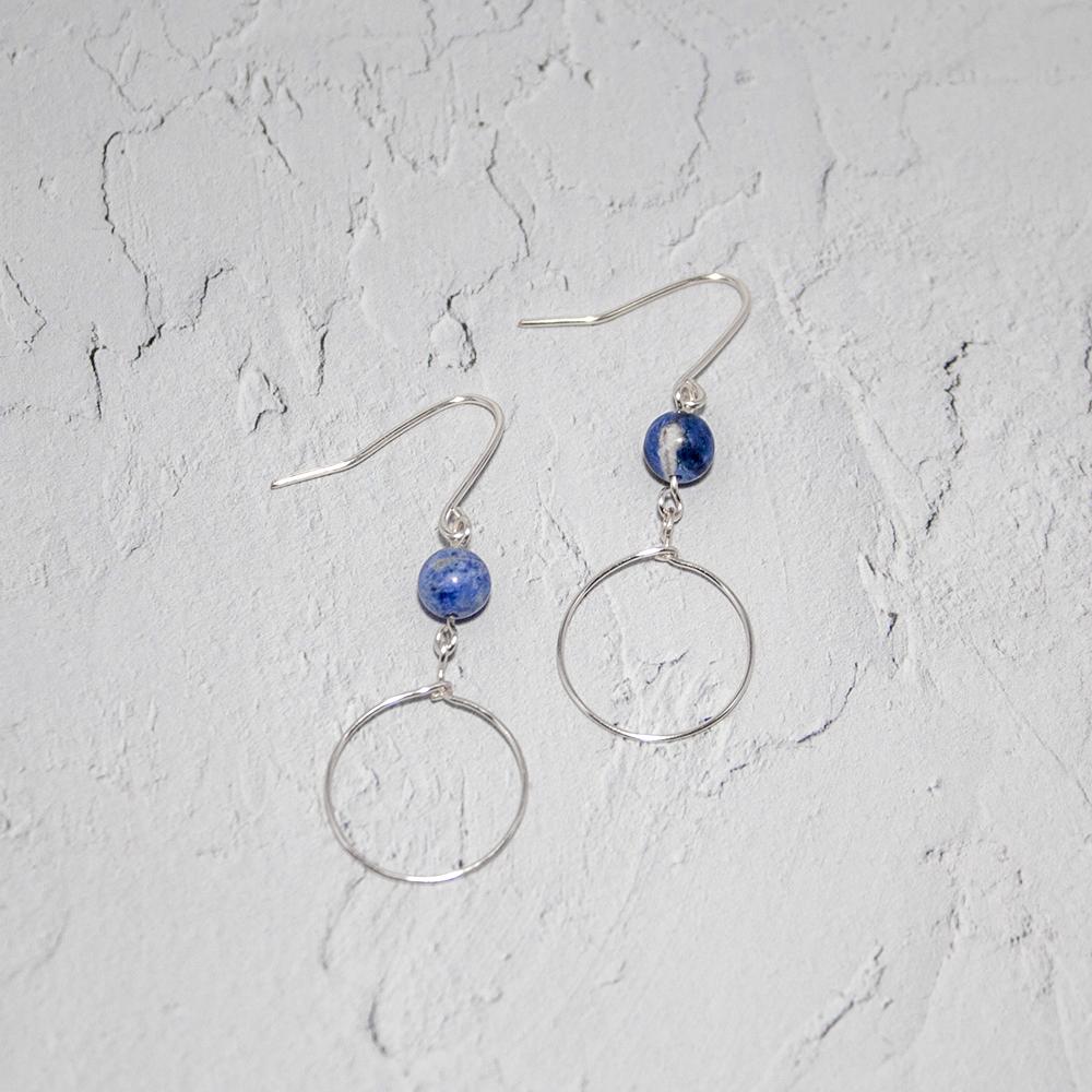 Sodalite Drop Earrings Sterling Silver Hoop Minimalist