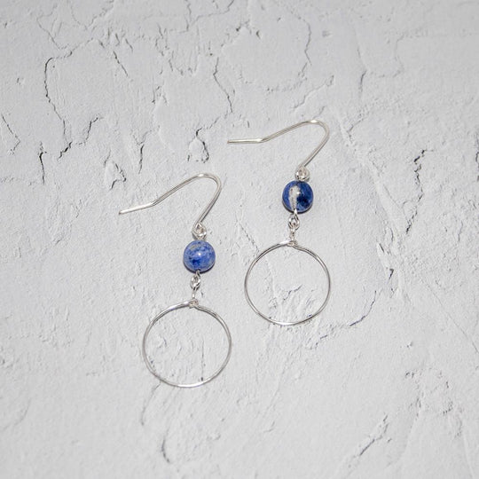 Sodalite Drop Earrings Sterling Silver Hoop Minimalist