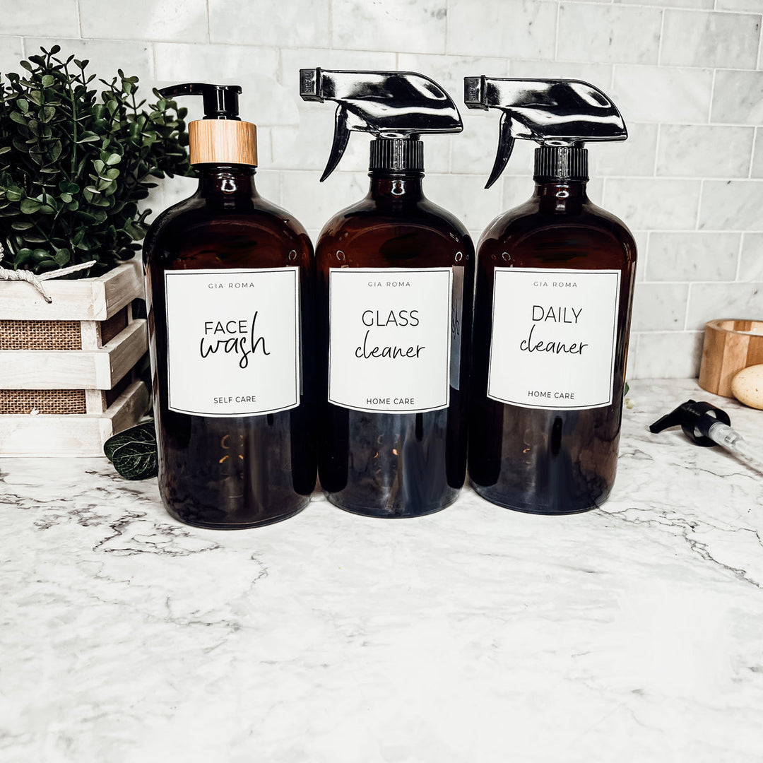 32 Oz Amber Glass Reusable Dispenser Bottle For Soap Laundry Mouthwash Refillable Pump Included