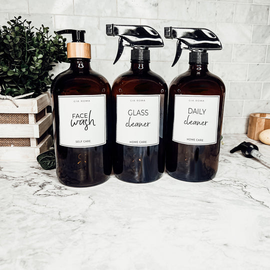 32 Oz Amber Glass Reusable Dispenser Bottle For Soap Laundry Mouthwash Refillable Pump Included