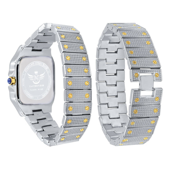 Stainless Steel Crystal Iced Watch And Bracelet Set