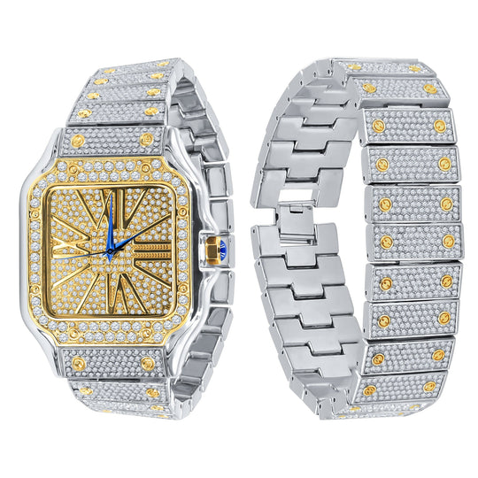 Stainless Steel Crystal Iced Watch And Bracelet Set