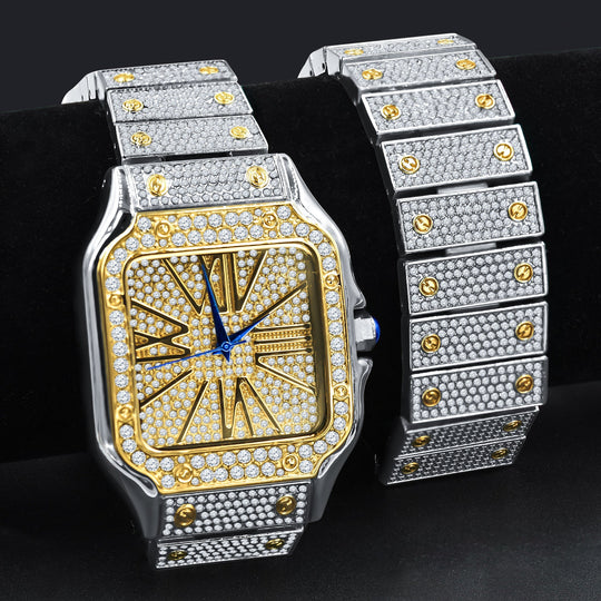 Stainless Steel Crystal Iced Watch And Bracelet Set