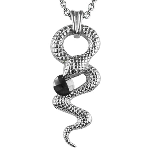 Stainless Steel Hematite Snake Pendant Necklace For Men