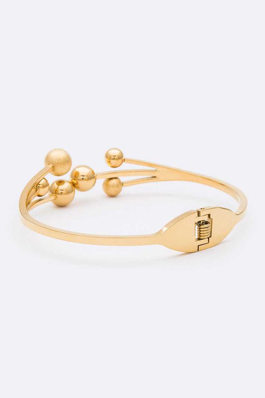 Stainless Steel Hinge Bangle Gold Tone Bead Accent